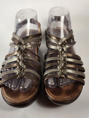 DANSKO Women's Dana Sandal 9 EU 39 Brown Silver Metallic Leather Open Toe Shoe